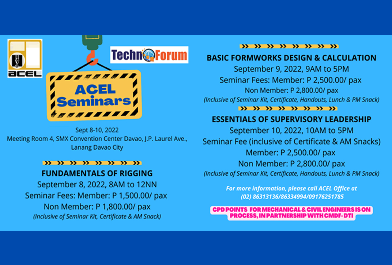 Acel ACEL to offer 3 technoforums at Philconstruct Mindanao in September – ACEL